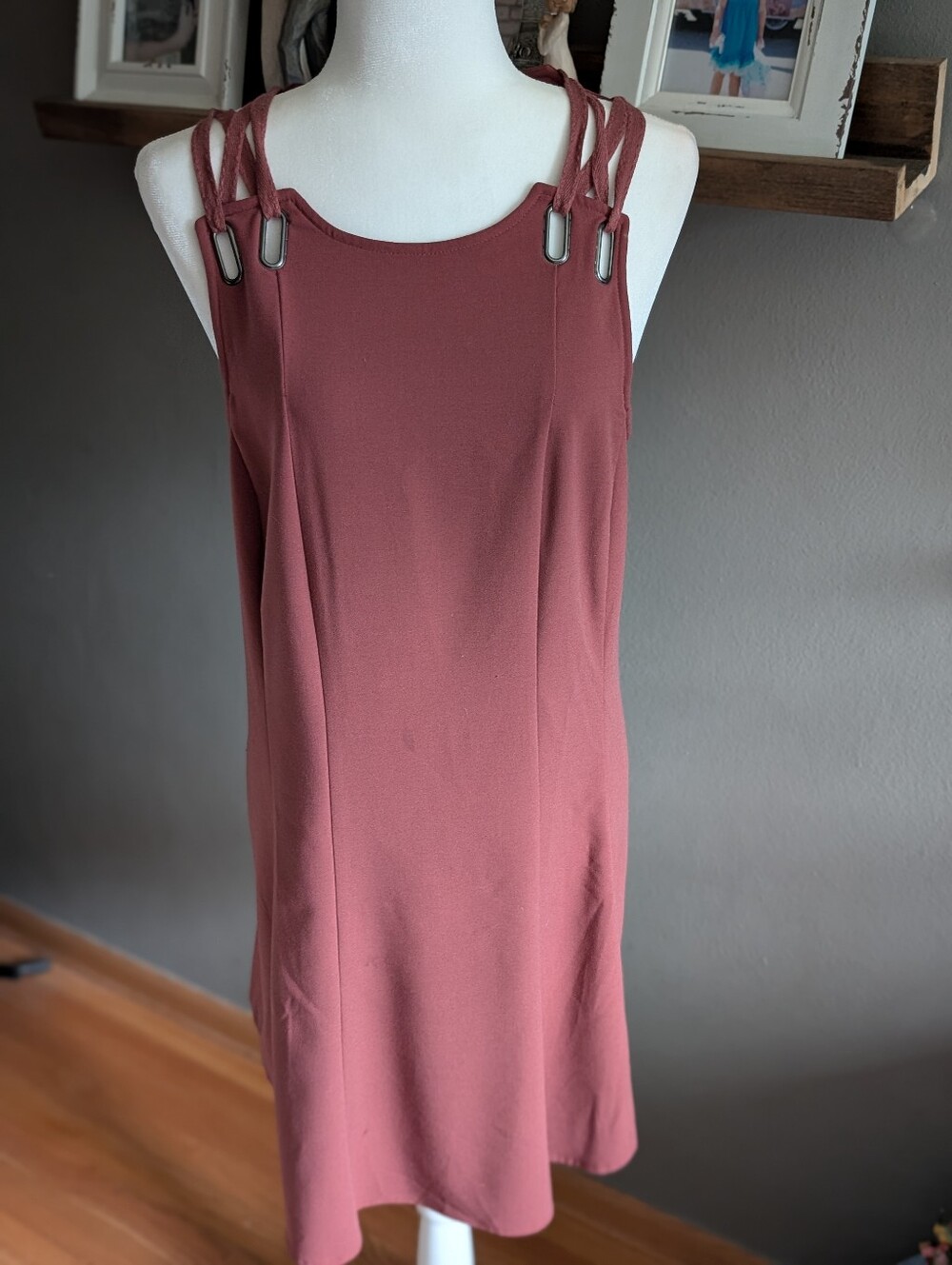 Free People Large Terracotta Cutout Back Pinafore Jumper Mini Dress Fall